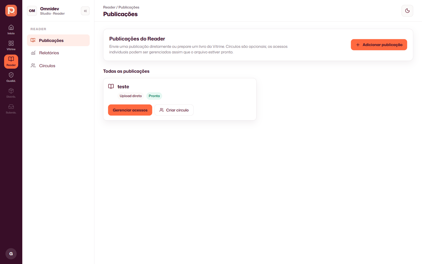 Publicações protegidas no módulo Reader do Studio